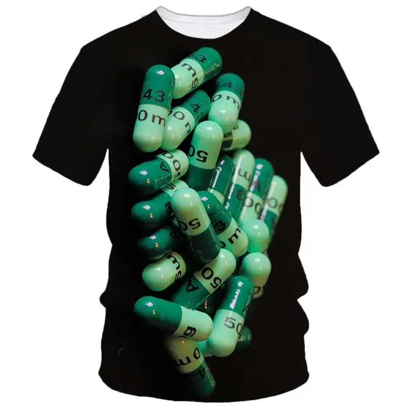 Summer Men 3d Printed Hip Hop Pill Capsule T-Shirt Fun O Neck Short Sleeve Street Trend Funny Creative Baggy Plus Size Top