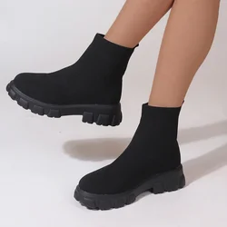 Brand Women Ankle Boots Lightweight Casual Shoes for Women Wedge Fashion Sock Boots Knitting Winter Medium Tube Platform Boot