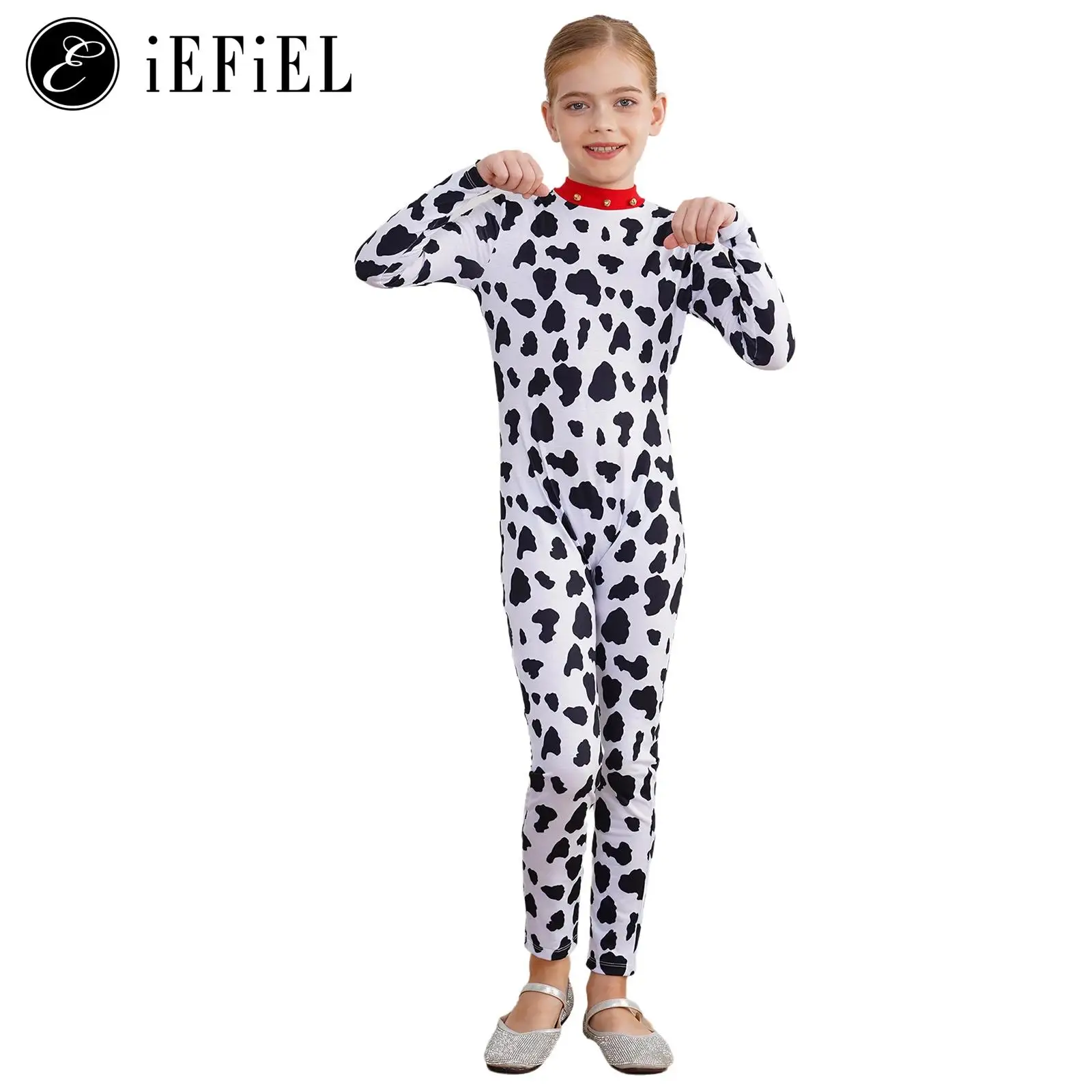 

Boys Girls Dalmatian Cosplay Costume Witch's Spotted Dog Full Body One Piece Jumpsuits with Tail for Halloween Party