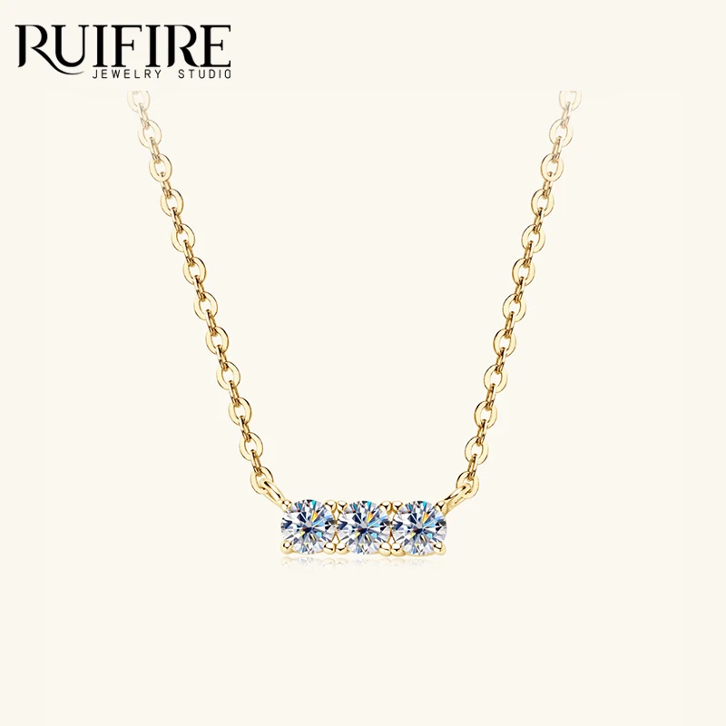 

RUIFIRE 100% Moissanite Pendant Necklace 14K Gold Plated S925 Sterling Silver Horizontal Bar Pendant Chain Necklaces For Women