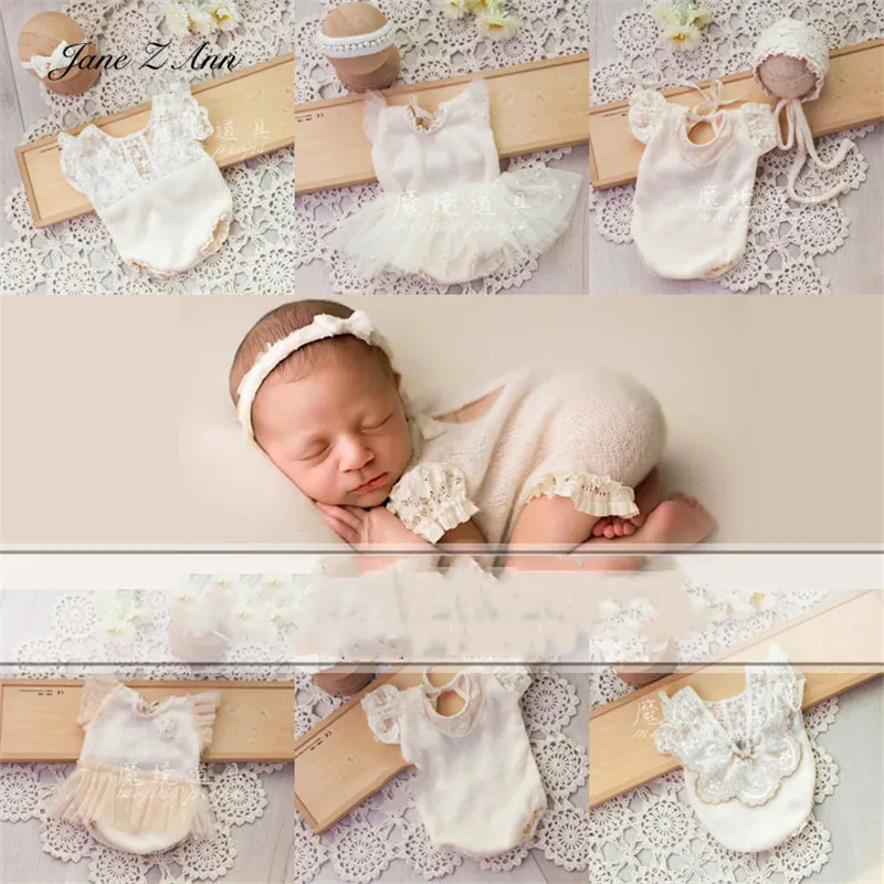 Newborn full moon 100 days baby girl photoshoot outfits studio photography props Beige tutu skirt jumpsuit