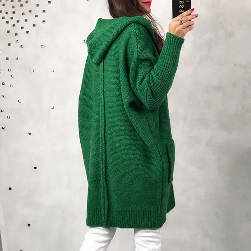 Vintage Long Knitted Cardigan Women Pockets 2024 Hooded Spring Autumn Winter Jumper Outerwear Sweaters Y2k Sweater Coat Jacket