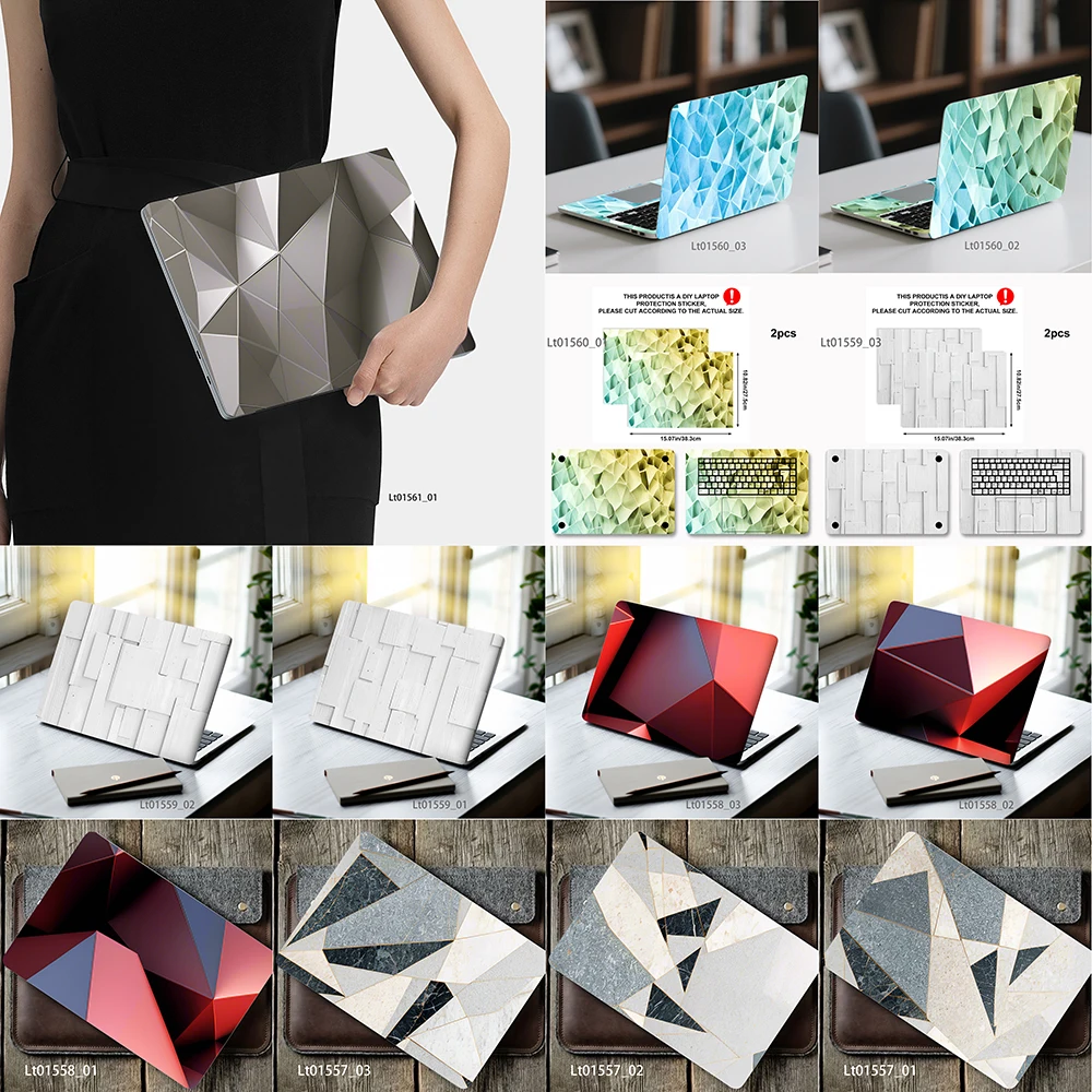 3D Crystal Geometric Laptop Skin Sticker, Waterproof Vinyl Decal for 12-17 inch MacBook HP Lenovo Dell Notebook