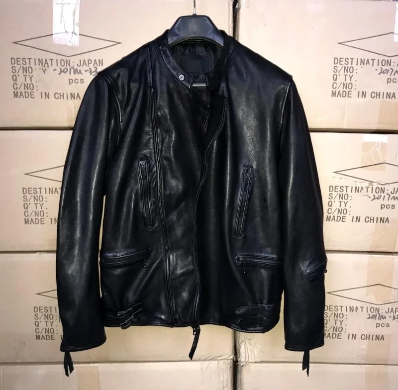 Oil Free shipping,Pakistani thick Wax Sheepskin Leather Garments,2023 mens fashin style leather jacket.slim top quality coat