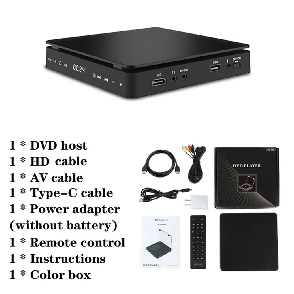 

DVD Player 1080P HD Player HD AV 3.5mm Connection With USB input Headphone Output touch LED Screen HD 1080P Type-C 5V / 2A