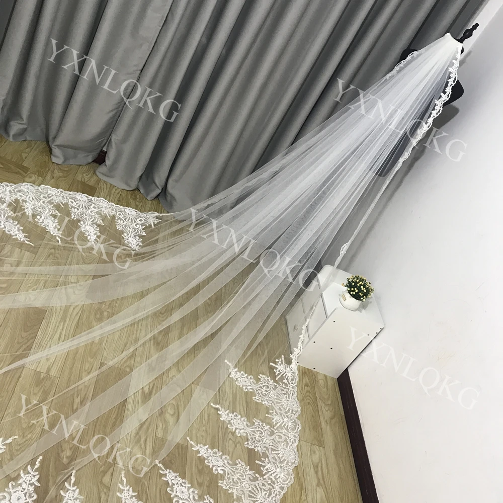 Voile de mariée en dentelle blanche ivoire avec peigne, sur mesure, photos réelles personnalisées, cathédrale de luxe, patients de mariage, 3 mètres