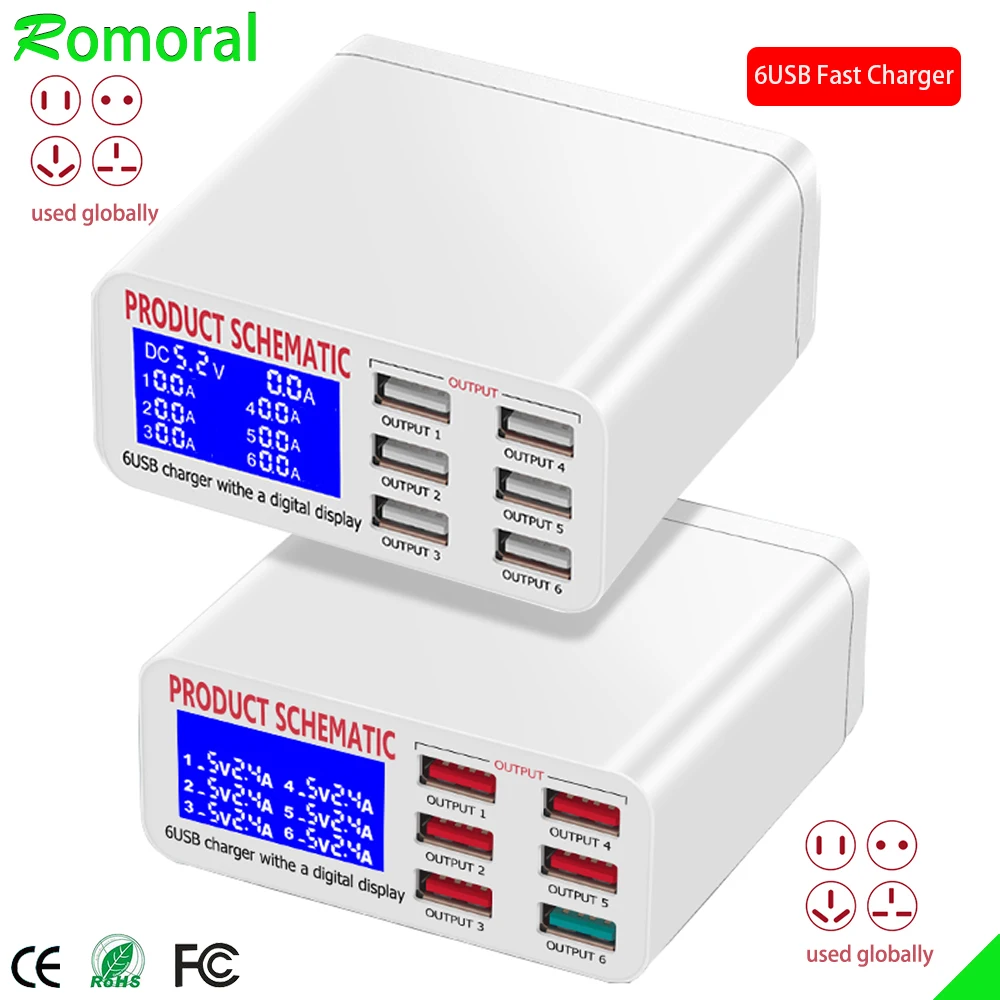 Ricarica USB multiporta con Display LCD adattatore per caricabatterie USB Hub EU US UK Plug caricabatterie rapido per telefono cellulare per iPhone Xiaomi HUAWEI