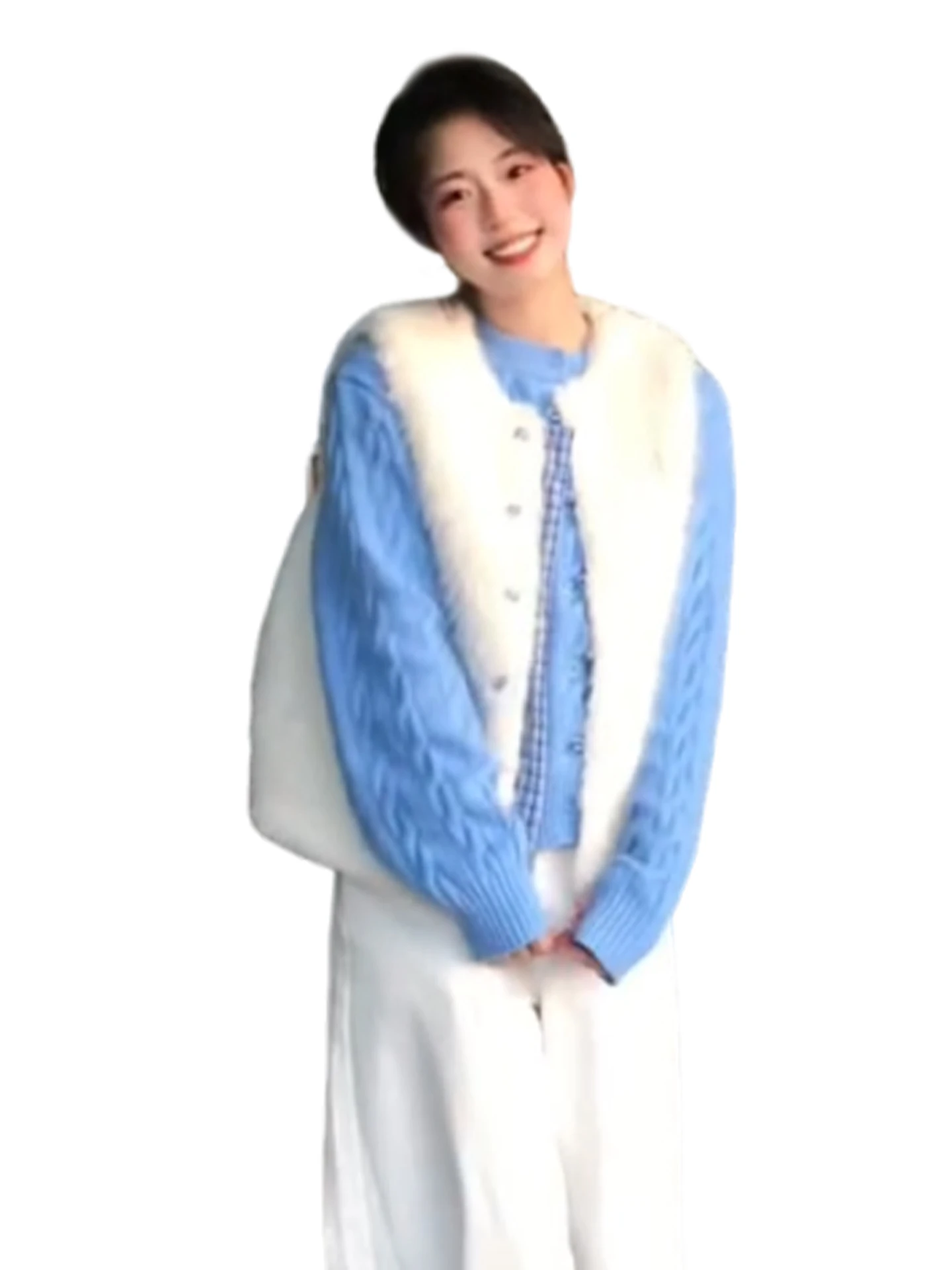 Coreano Sle Gilet di pelliccia di agnello bianco Capispalla da donna Autunno Inverno Nuovo arrivo Abiti invernali carini Set a due pezzi Dolce Sle