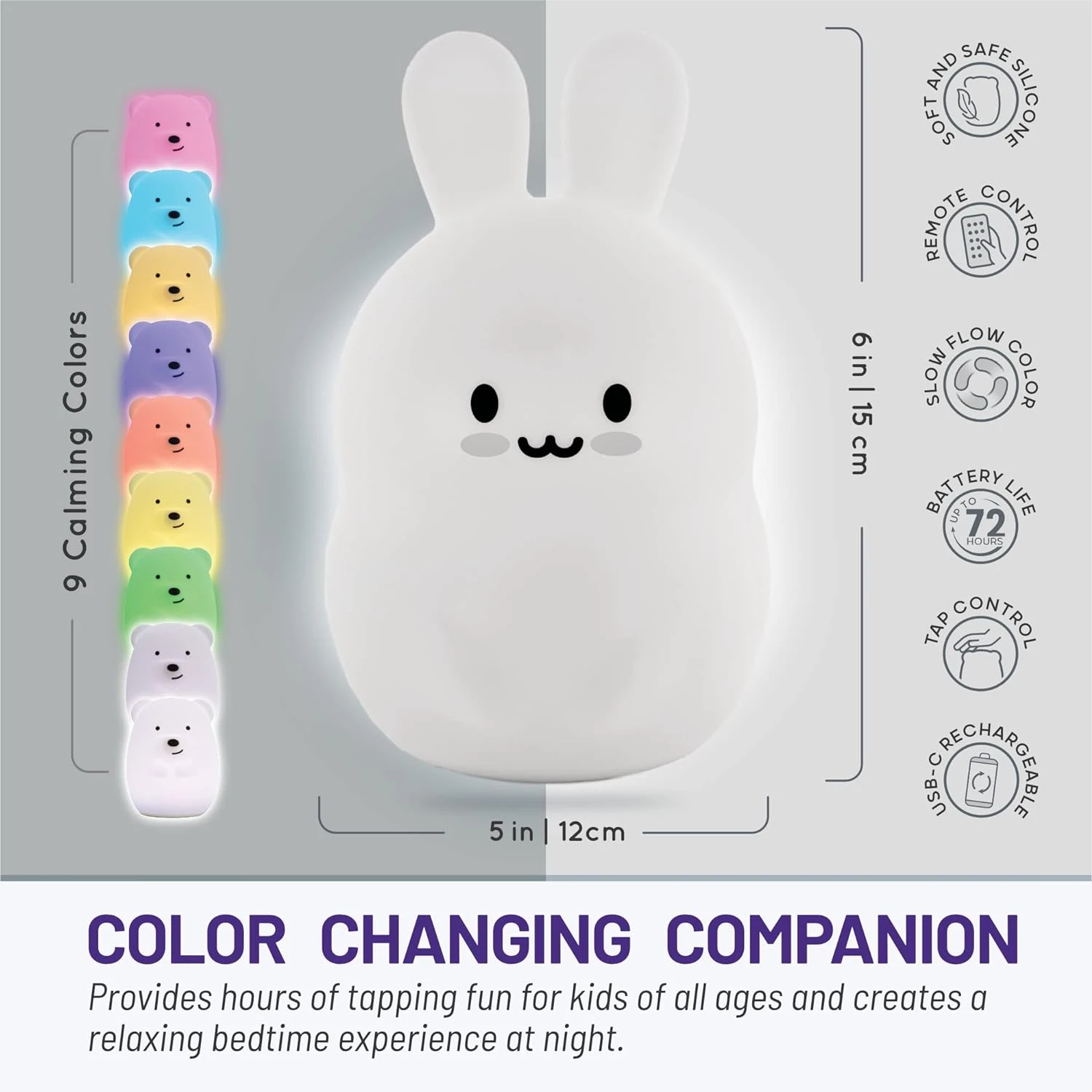 Soft, Adorable, Lovely Animal Night Lights - Charming, Cute, Kawaii Squishy Silicone Night Light for Bedroom and Nursery. Perfec image 4