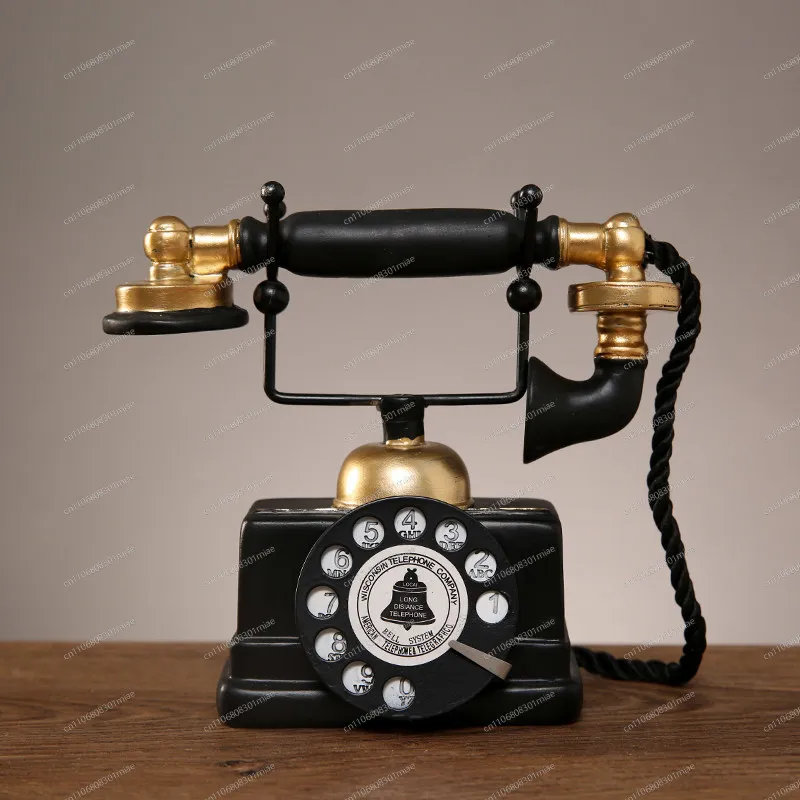 Vintage Telephone Figurine Retro Old Fashioned Ornament for Home Decor Bookshelf Wine Cabinet Photo Prop