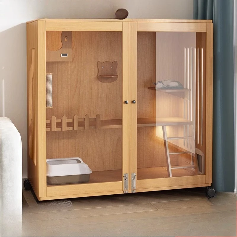 

Cat Villa Solid Wood Indoor Room Household Double-layer House Free Space Cabinet House Nest Luxury Cage