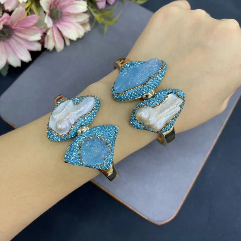 

Natural Irregular Sea Blue Treasure Mineral Pearl Women'S Bracelet Jewelry Lady Color Preserving Elegant Accessories