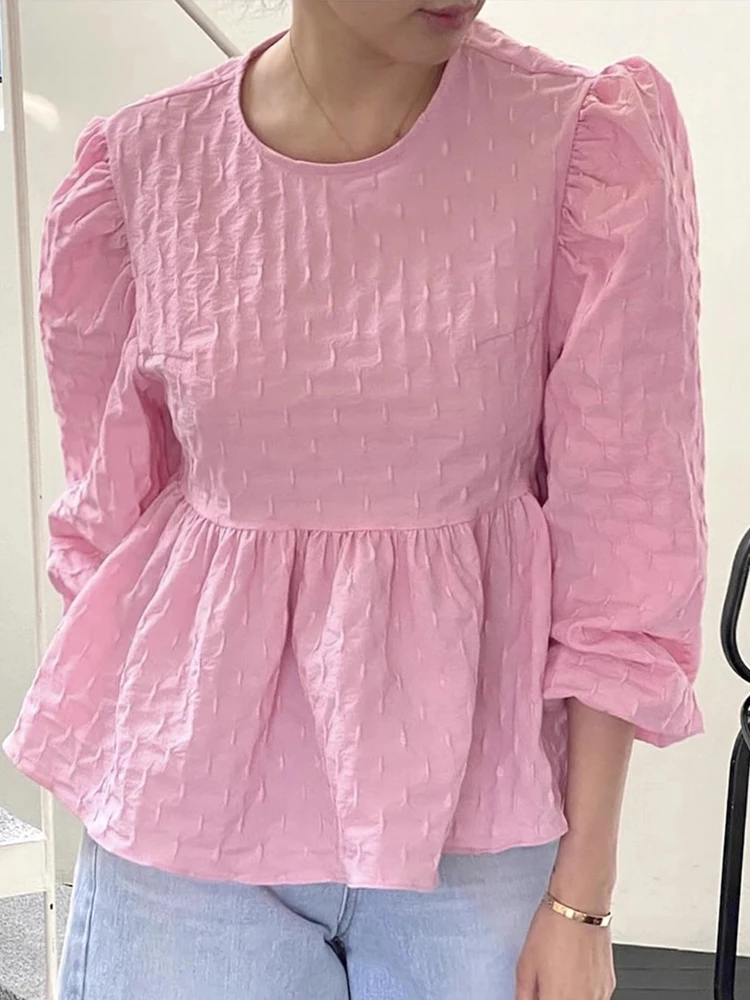 

Ladies' Lace irt Lantern Sve Bal Texture Sensation Spring New Sle Anti-Aging Hook Flower Embroidery Top