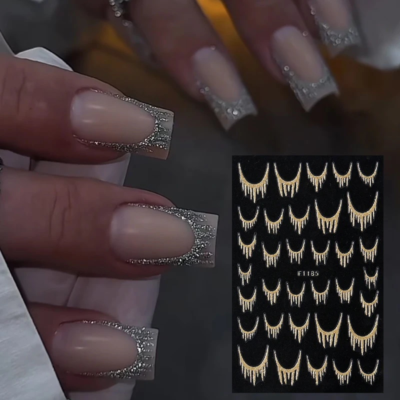 Prata ouro borlas listras francesas linha arte do prego adesivos holográficos glitter decalque do prego diy manicure decoração
