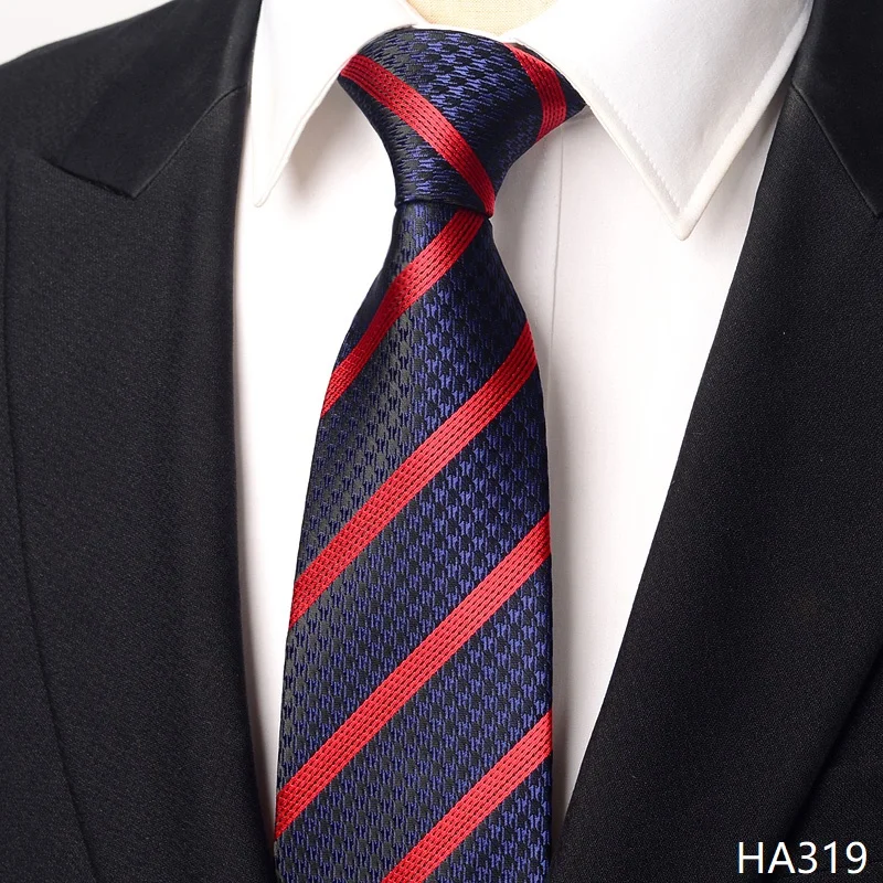 

High Quality Navy Blue and Bright Red Striped Tie Men's Formal Shirt Accessories Business Banquet 8cm Wide Handmade Knotted Tie