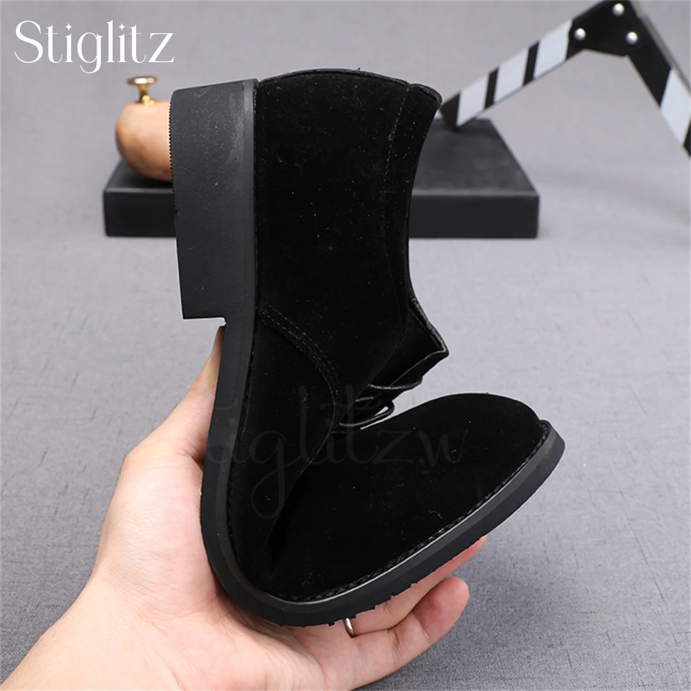 Black Suede Lace-Up Shoes for Men Concise Design Business Dress Shoes for Formal Occasions Handmade Wedding Banquet Oxford Shoes