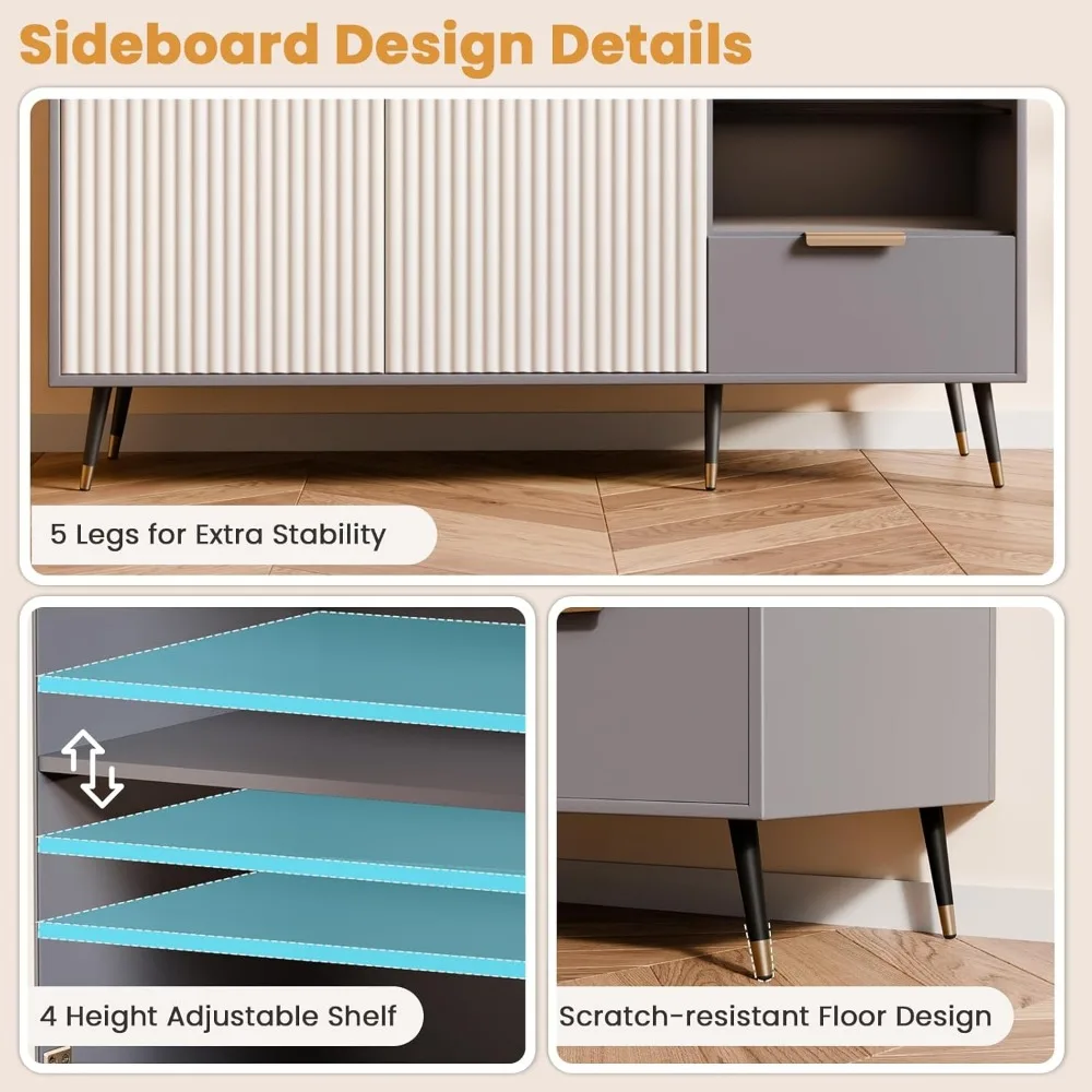 خزانة جانبية واسعة مخددة مع بابين، أدراج، بار قهوة المطبخ، بوفيه تخزين غرفة المعيشة