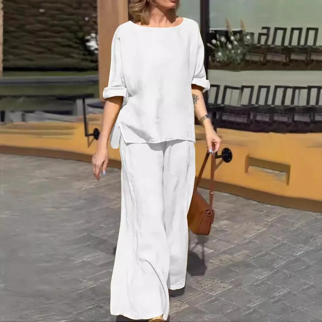 Casual Set Long Sleeve Full Length with Pants Long Pants Side Slit Summer Regular Sleeve Japanese Korean Casual Women Sets