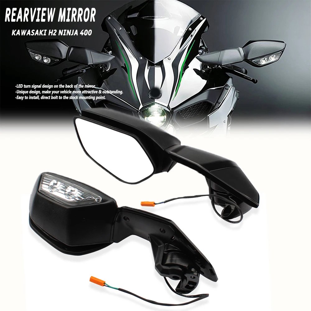 

Motorcycle NEW Rear View Mirrors Fit For Kawasaki NINJA 400 650 ZX-6R ZX10R Motorcycle Rotable LED Turn Signal Rear View Mirror