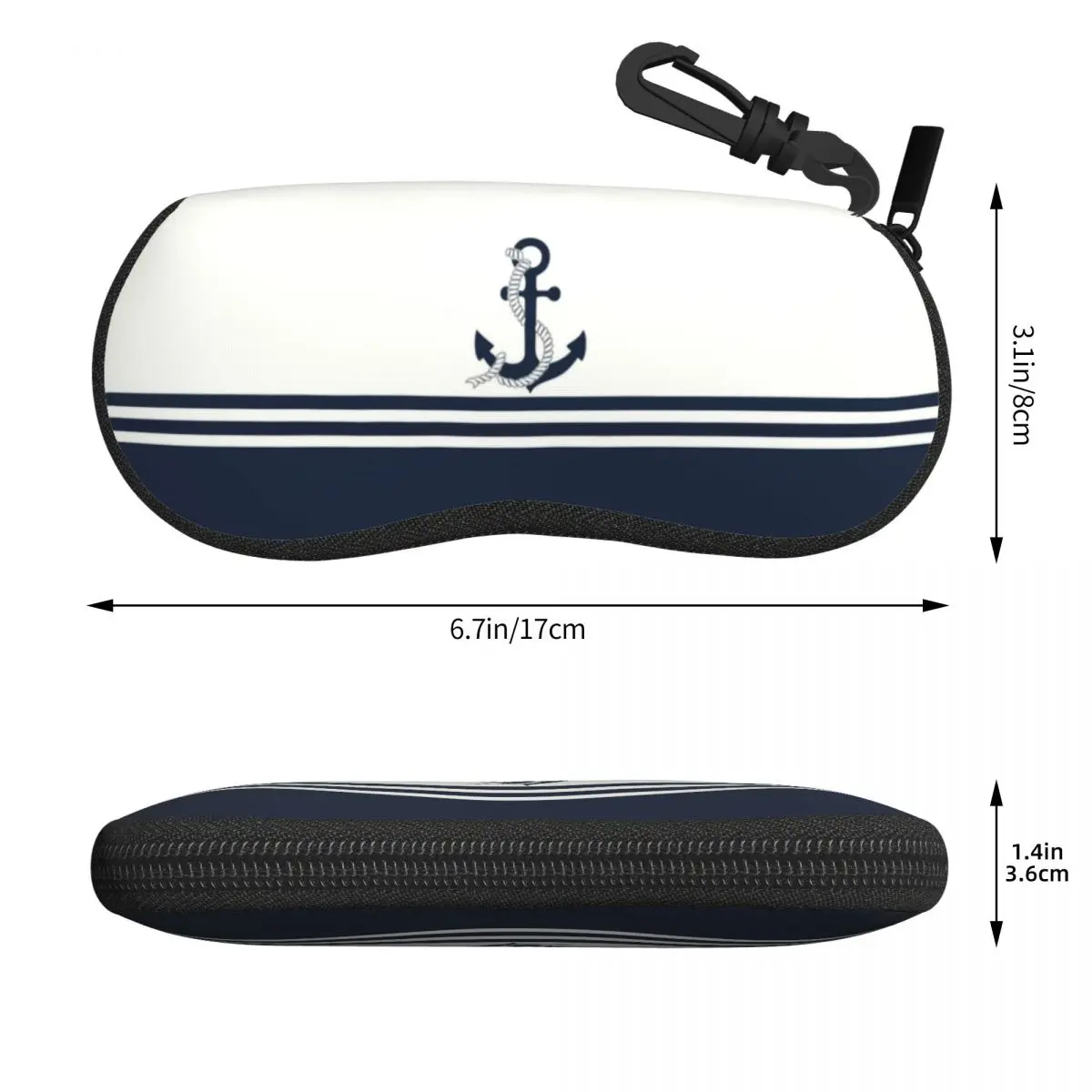 Custom Navy Blue Stripe Nautical Anchor Boat Sunglasses Soft Case Neoprene Zipper Shell Eyeglass Case Protective Box For Glasses