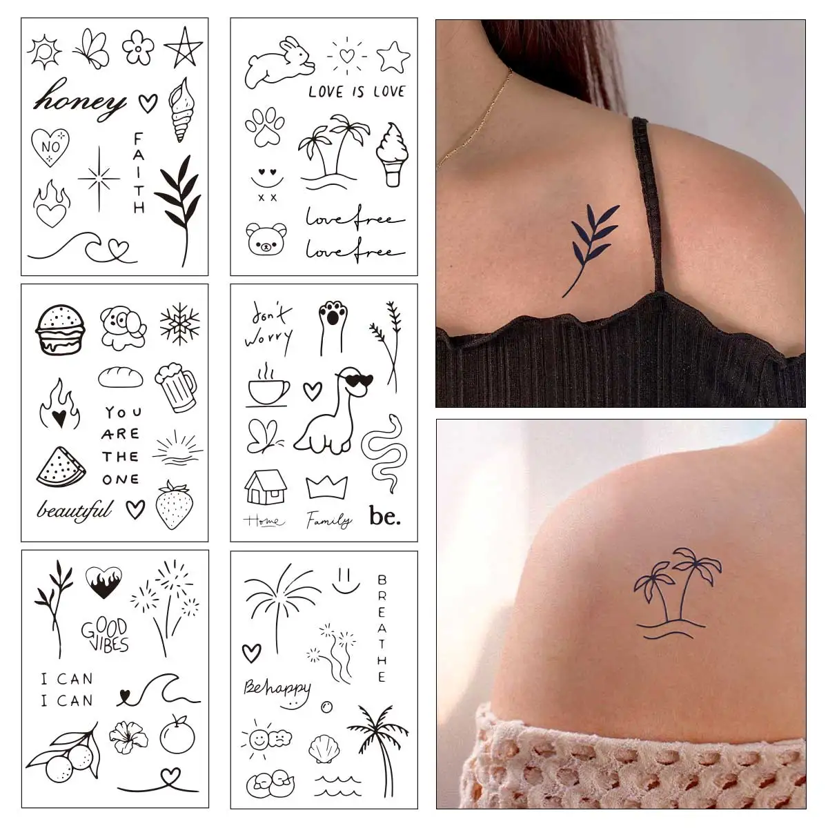 6pcs Love Butterfly Animal Pattern Stickers for Girls Cartoon Tattoo Semi Permanent Waterproof Tattoo Stickers Party Accessories