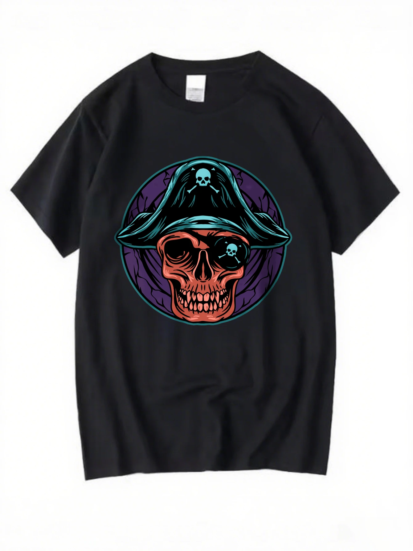 

Retro Colorful Skull Leaf Graphic T-Shirt for Men, Boho Gothic Short Sleeve Tee, Casual Skull Print Tops