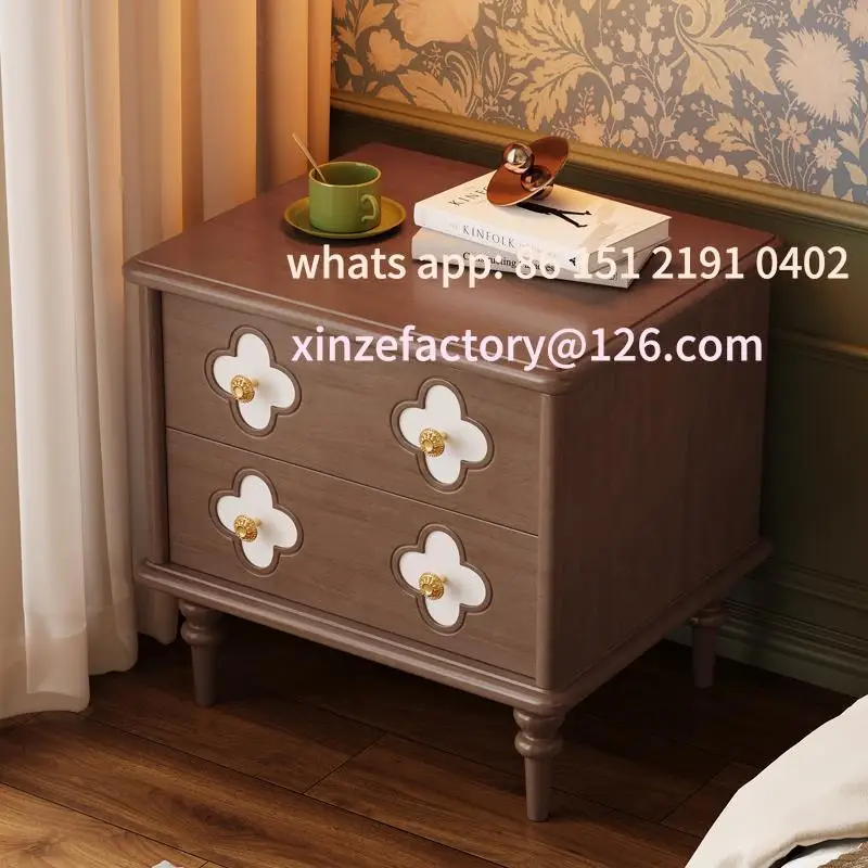 カスタマイズ可能なフレンチレトロベッドサイドテーブル無垢材収納ショートキャビネットホームベッドルームベッドサイドキャビネット
