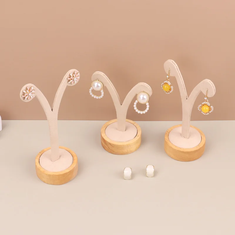 3Pcs/set Earring Stand Wooden Decorative Shelf Display Stand for Window Decorations Original Color Bean Sprout Shape