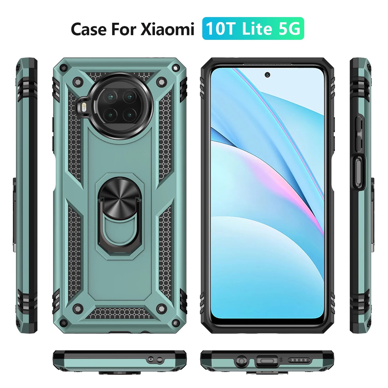 Shockproof Cover For Xiaomi 10T Lite Mi10T Case Mi 10T Lite M2007J17G Ring Holder Phone Case For Redmi Note 9 Pro 5G Note9 9Pro