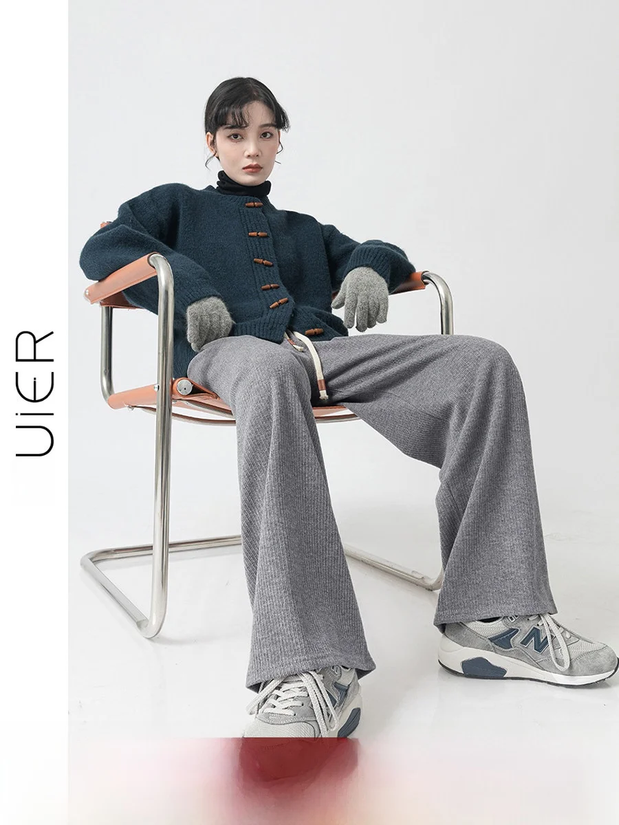 

Серые вельветовые свободные женские повседневные брюки с высокой талией и широкими штанинами, весна-осень, новый стиль, универсальные, удобные, прямого кроя