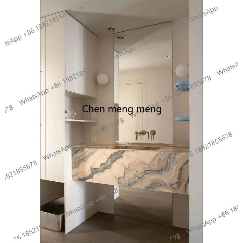 

Vintage Blush Wall-Mounted Sink | Narrow Rim Deep Basin | Italian Minimalist Seamless Stone Vanity | Integrated Bathroom Sink