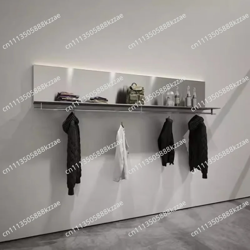 Silver Metal Garment Display Rack Luxury Wall Mounted Storage Organizer for Boutique Shop Clothes Hanger Space-saving Coat Rack