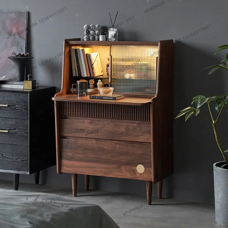 

TV Side Cabinet Black Walnut Solid Wood Nordic Light Luxury Sofa Clothes Closet Simple Storage Locker Chest of Drawers