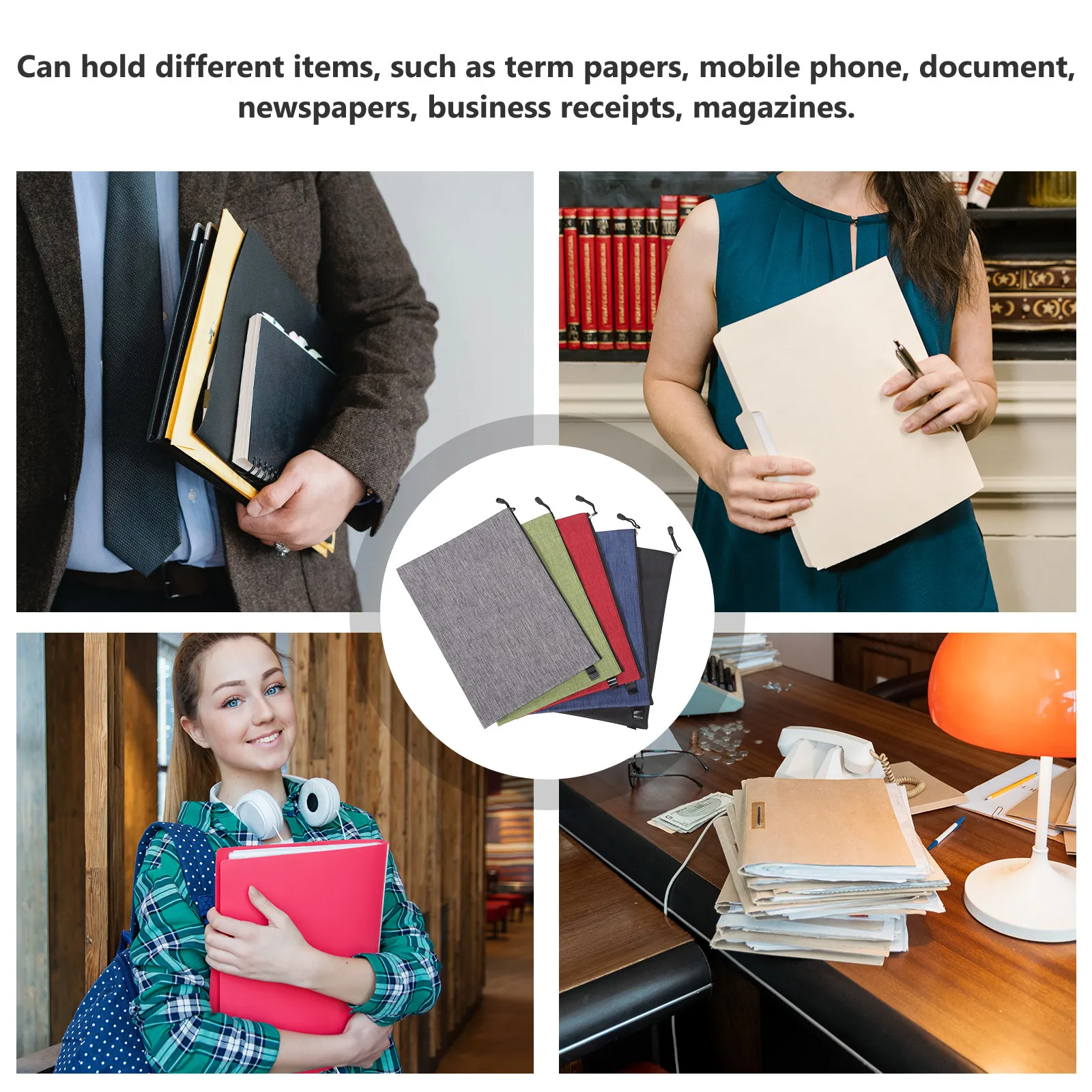 

8Pcs Zipper File Holder Waterproof Oxford Material B4 File Organizer for Business Receipts Magazines Newspapers