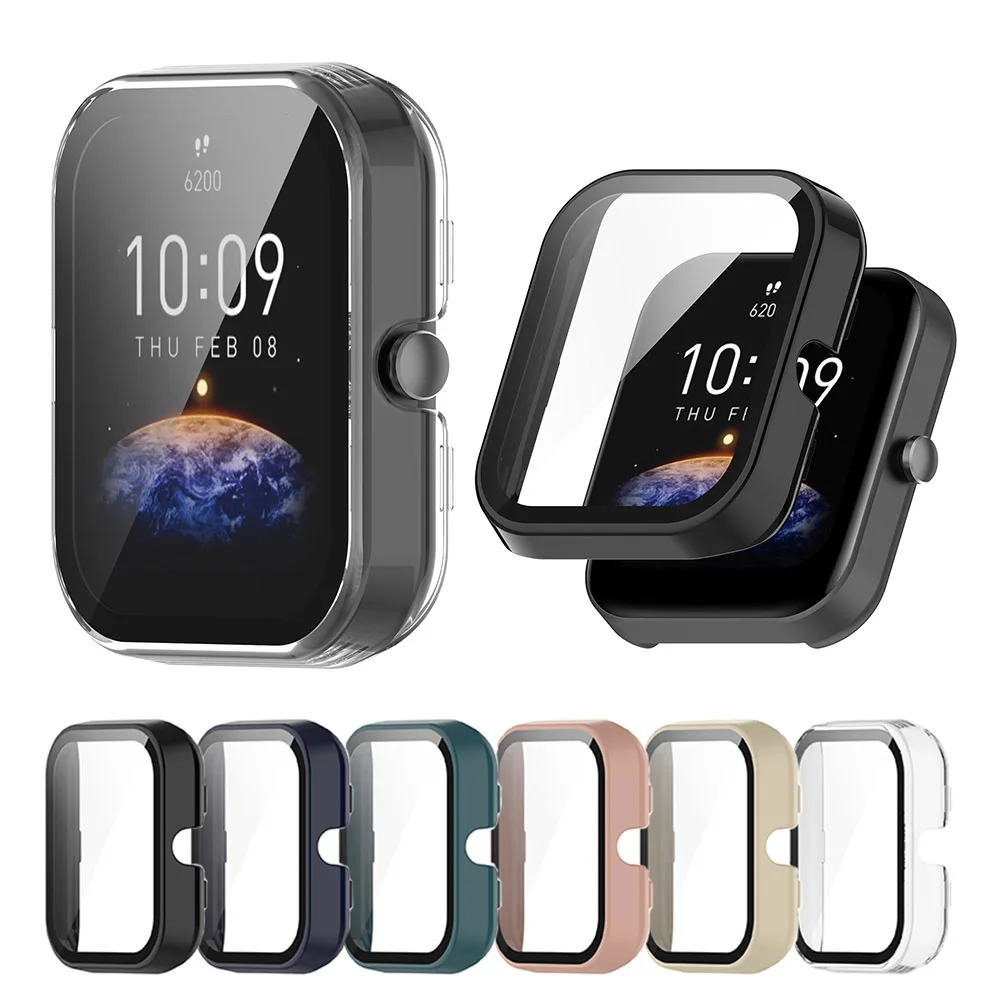 PC+Tempered Glass Protective Case For Huami Amazfit Bip 3 Bip3 Pro Full Screen Protector Shell Cover