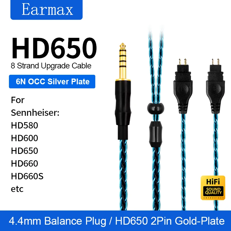 For Sennheiser HD650 HD580 HD660 HD600S HD660 Replaceable Headsets 8 Strand Blue Black 3.5mm stereo 4.4mm Balanced Upgrade Cable