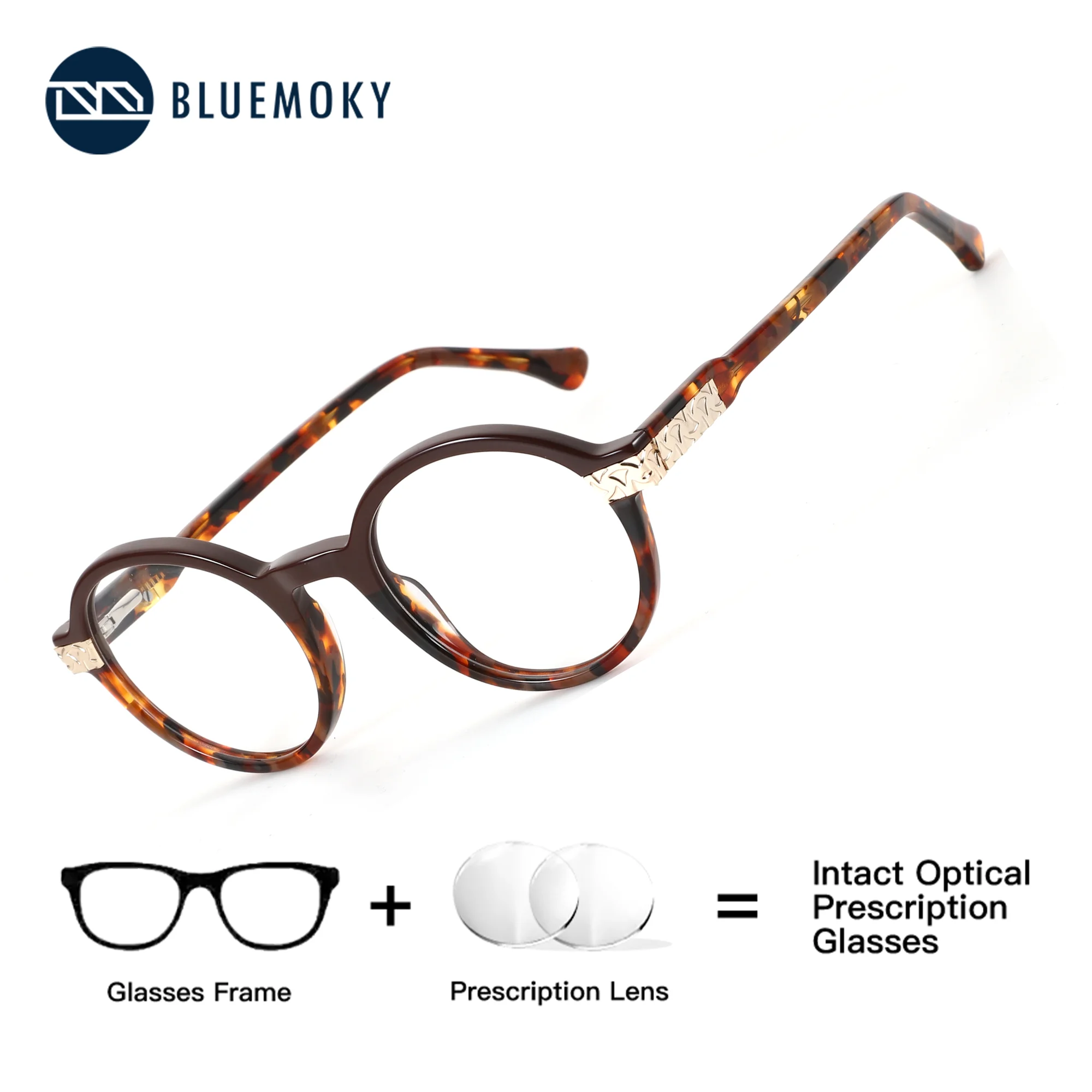 BLUEMOKY Round Acetate Prescription Glasses Men Women Photochromic Anti Blue Light Progressive Optical Eyewear Unisex