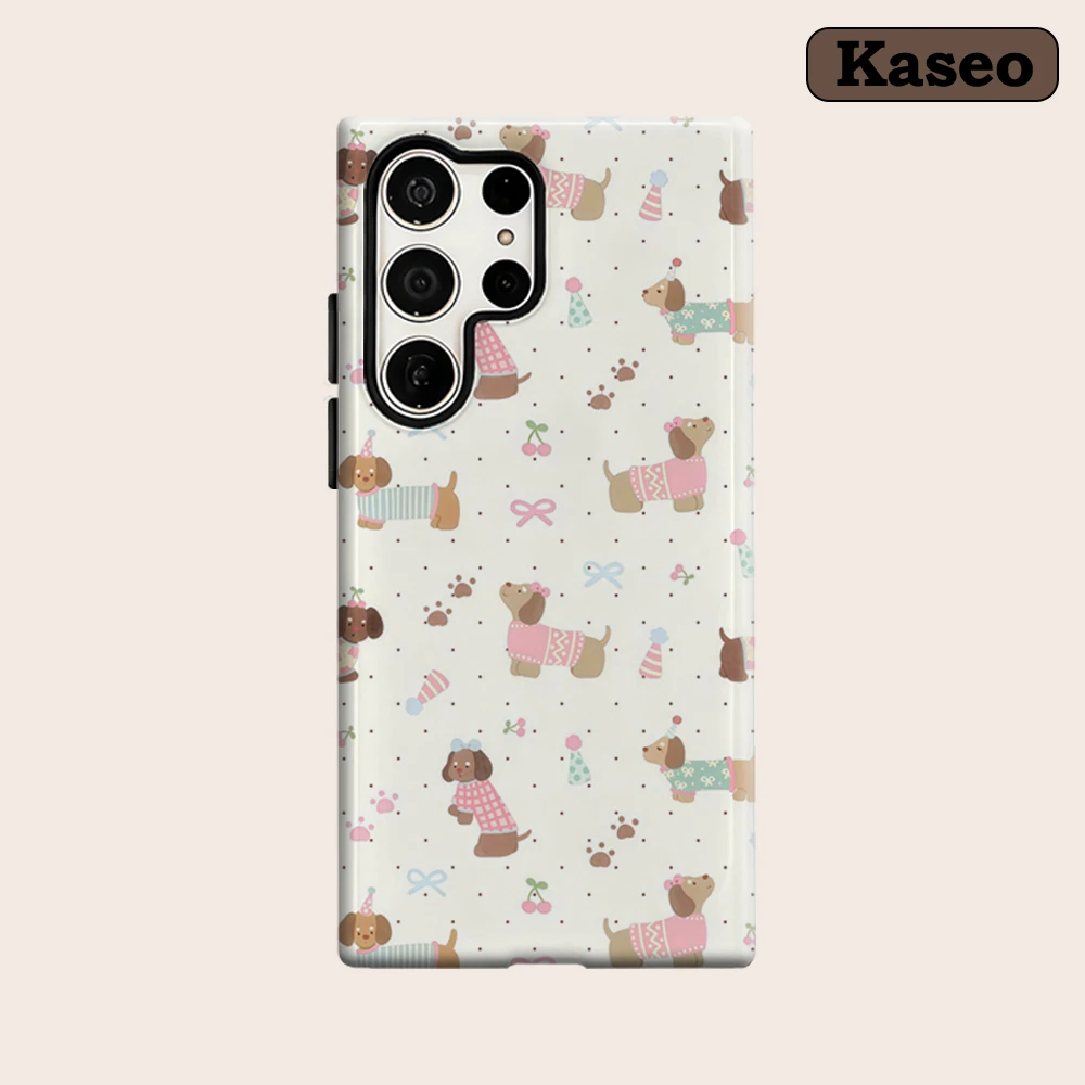 Kaseo Phone Case for Samsung Galaxy S26 S25 Ultra S24 Ultra Plus Shockproof Double Layer Kawaii Dachshund Pattern Party Cover