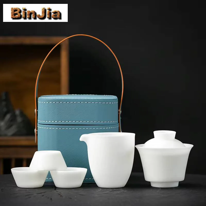 

Ice Seed Jade Porcelain Tea Set Kit Ancient Teapot And Cup 1 Pot 3 Cups Making Travel Camping Portable Craft ornaments supplies