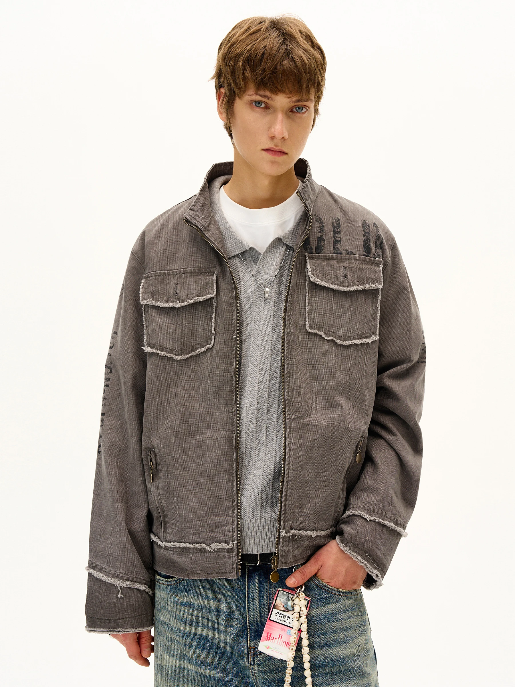 

Винтажная рваная рабочая одежда MADWITCH, джинсовая куртка на молнии с застежкой-молнией, хлопковое 00% молодежное повседневное осеннее платье на молнии