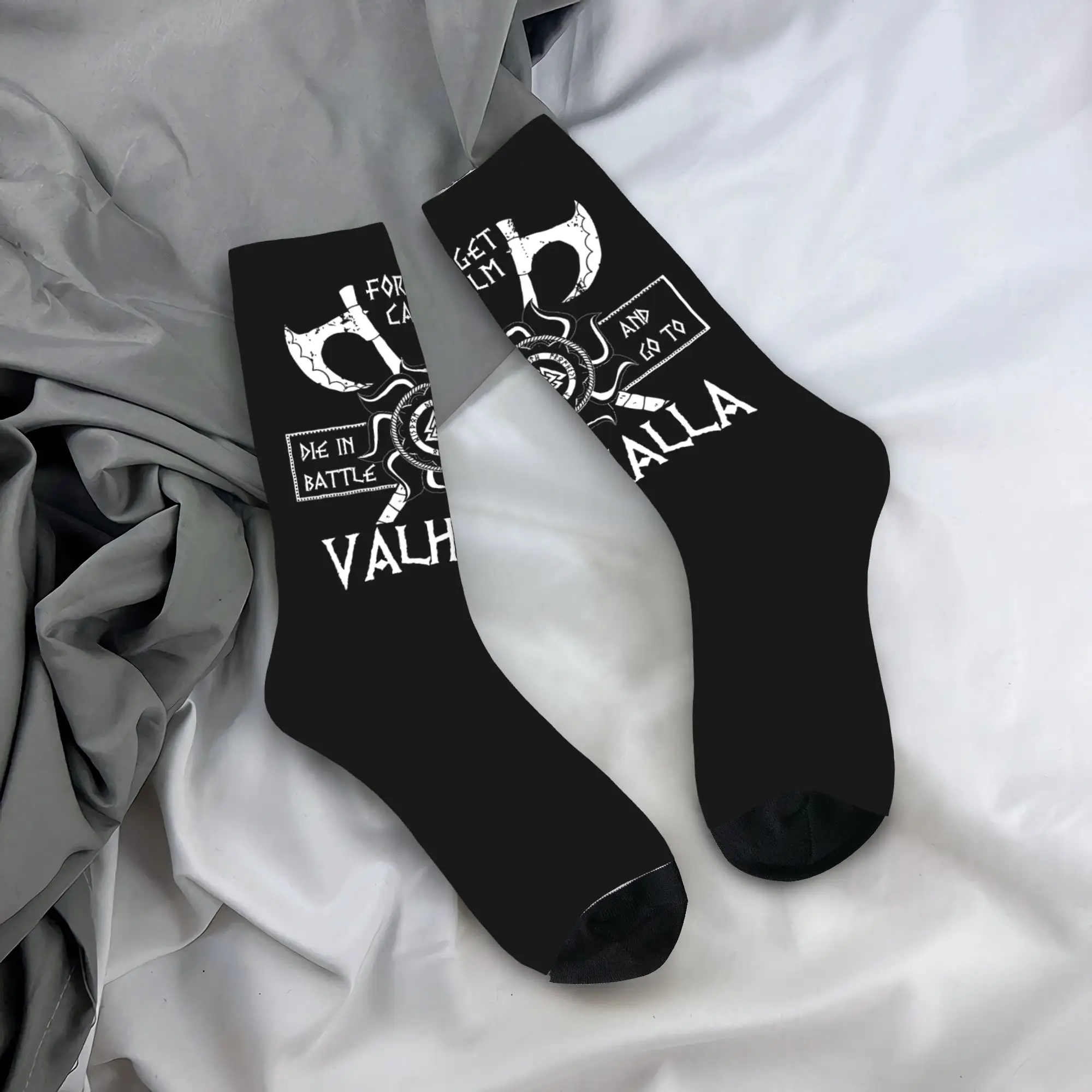 

Custom Die In Battle And Go To Valhalla Vikings Men Women Crew Socks Unisex Funny 3D Printing Dress Socks