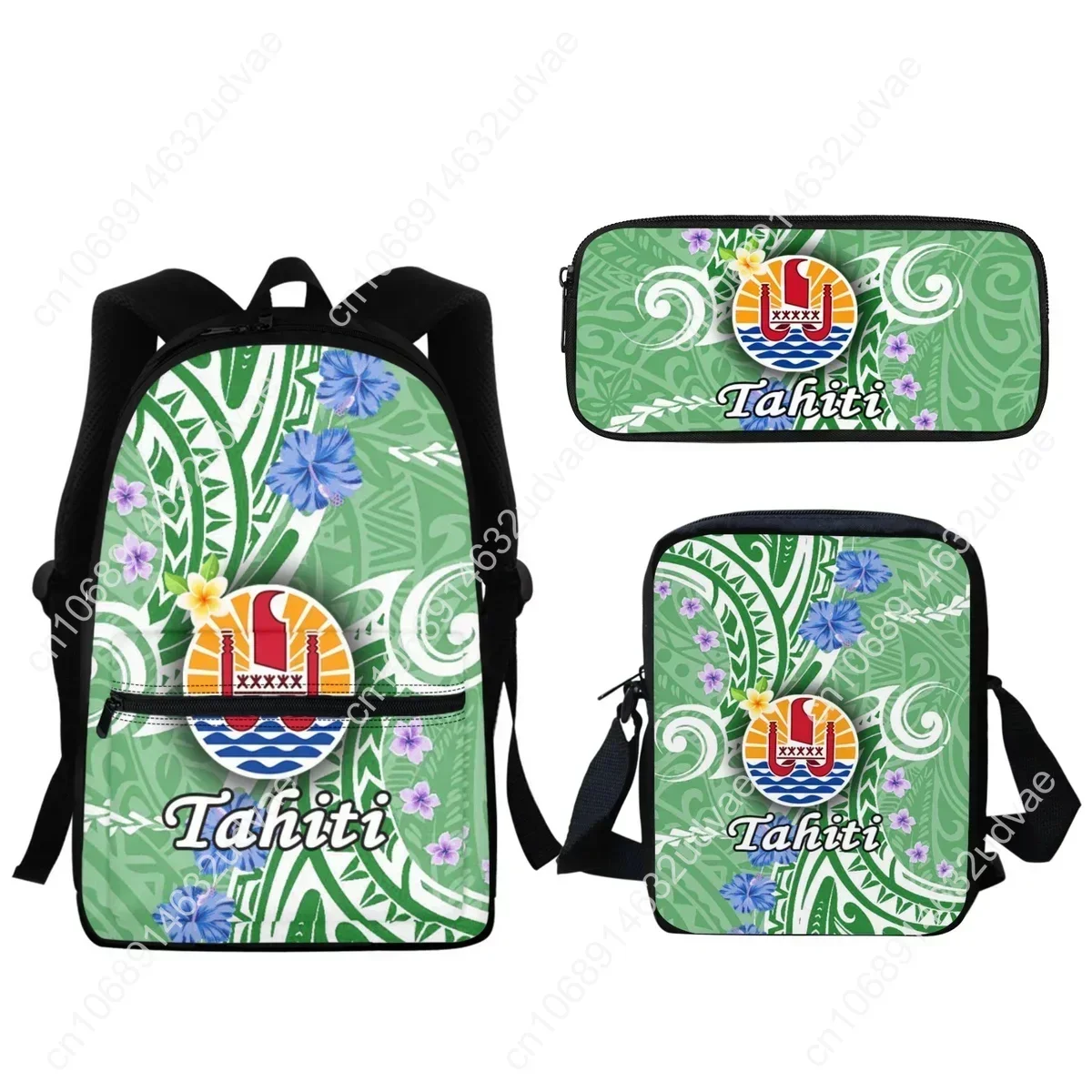 2023 Tahiti Polynesia Hibiscus Flower Print SchoolBag Fashion Zipper Travel Backpack Middle School Student Bookbag Pencil Pouch