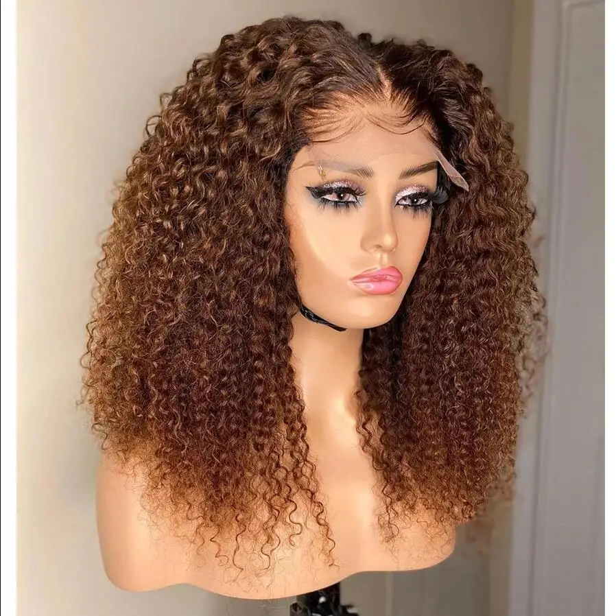 180Density Soft 26 Inch Kinky Curly Heat Resistant Brown Lace Front Wig Matched All Sinks Babyhair Preplucked Glueless Daily