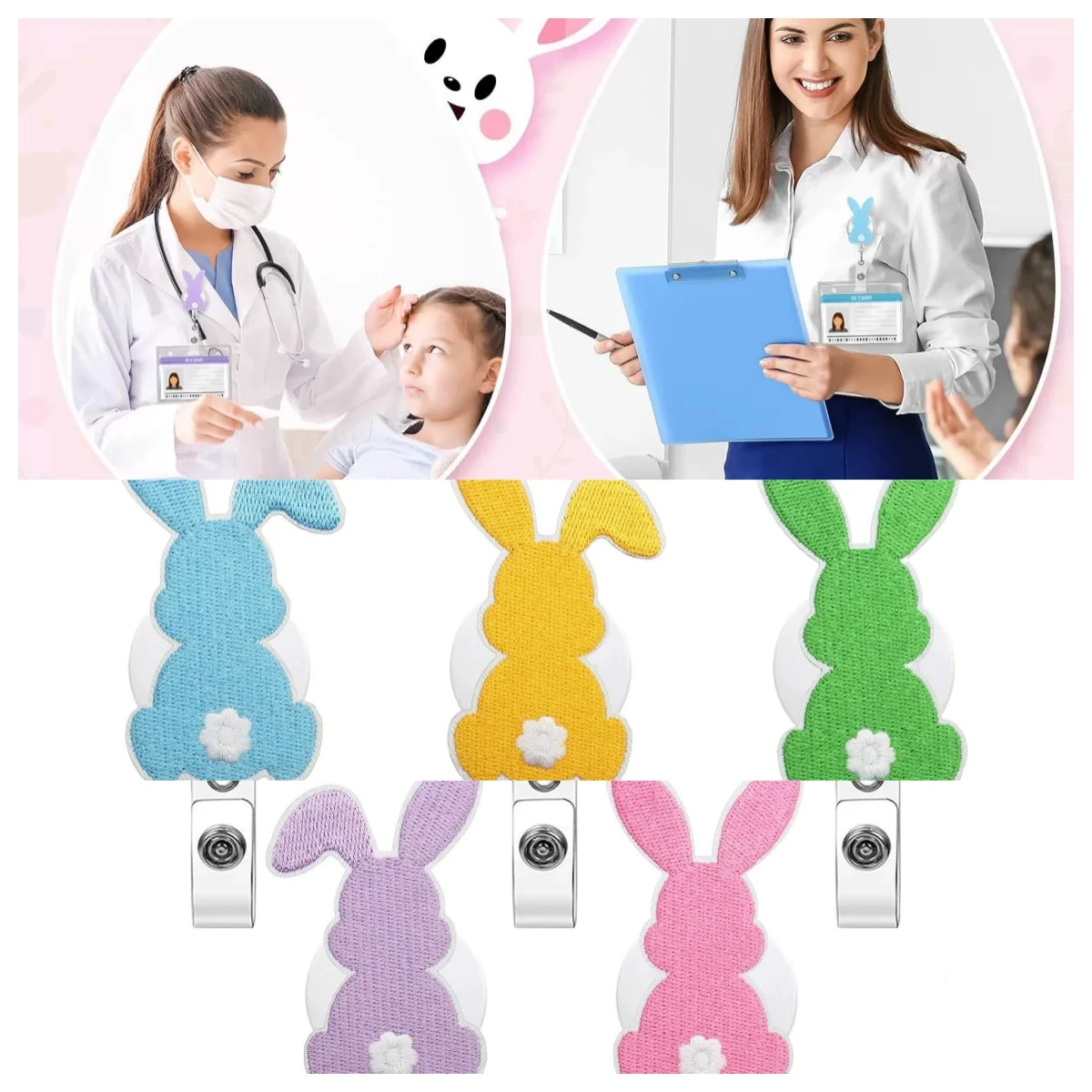 Easter Rabbit Cartoon Retractable Badge Holder Reel Id Card Holder For Office Workers Doctors Nurses Medical Students Students