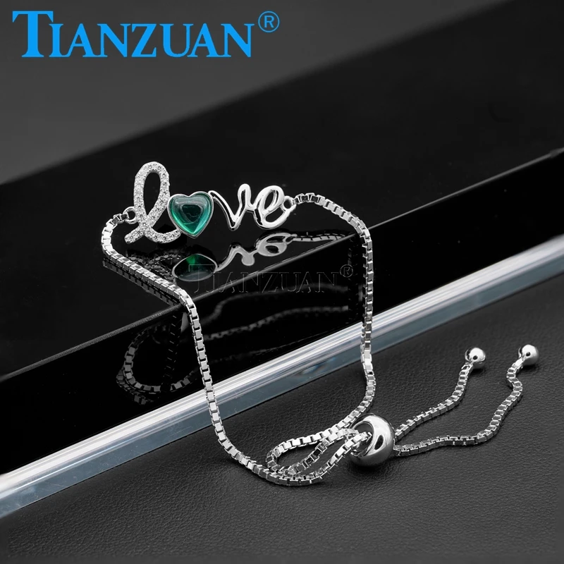 

Classic 5X5mm Heart Shape Emerald Green 925 Silver For Women Bracelets Simple Bangles Love Valentine's Day Gift Jewelry