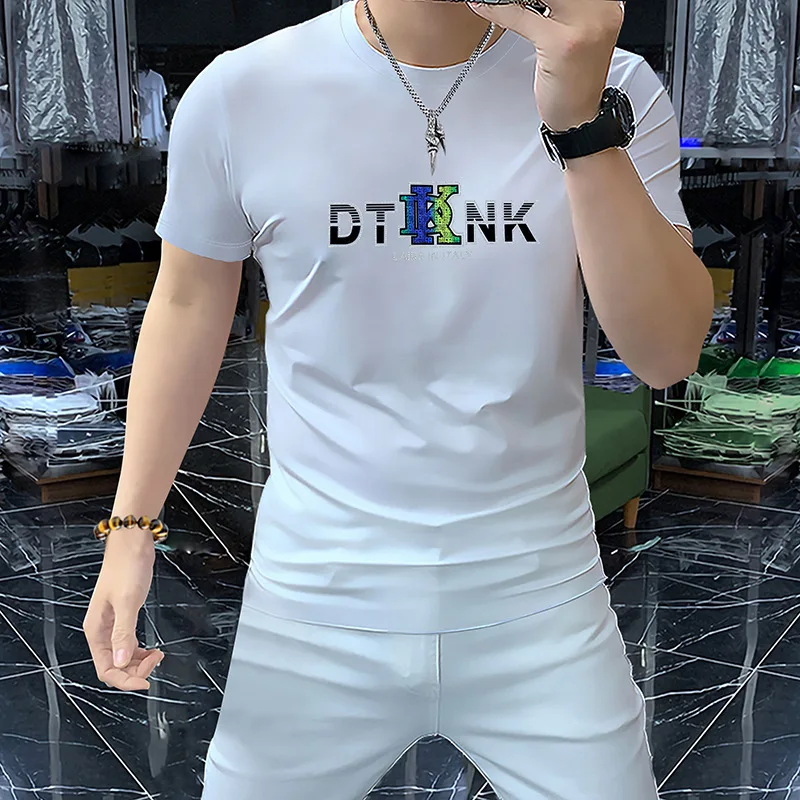 

2025 Summer Luxury Men's T-Shirt Premium Cotton Embroidered Sequins Embossed Design Slim Fit Round Neck Short Sleeve Clothing