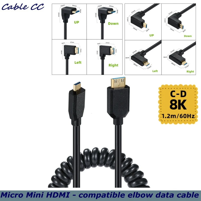 

Spring Telescopic OD 4.0mm Cable 2.1V 8k@60hz Mini HDMI-compatible With Micro HDMI-compatible with Elbow C-D Connector