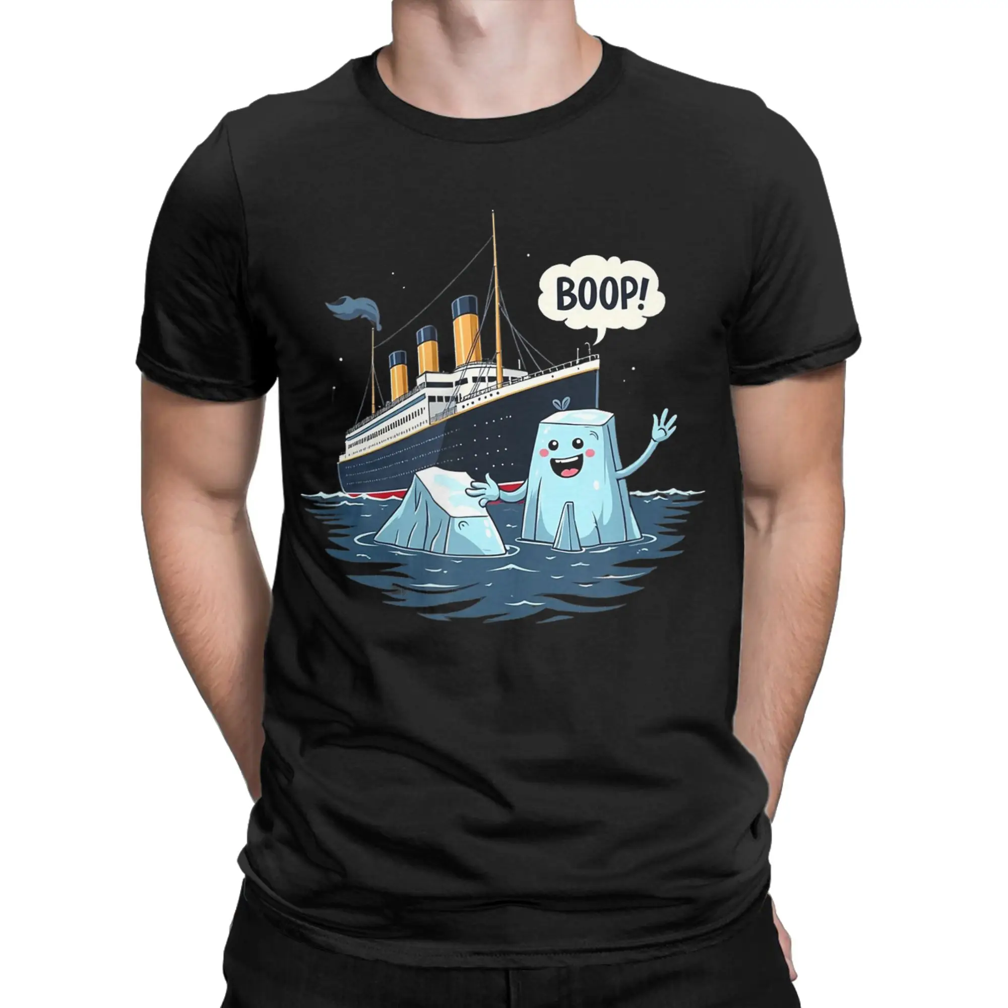 Vintage T Shirt Funny Titanic And Iceberg Boop! 100% Cotton T-Shirts  Leisure Tshirt for Couple Y2K Fun Print Short Sleeve Tees