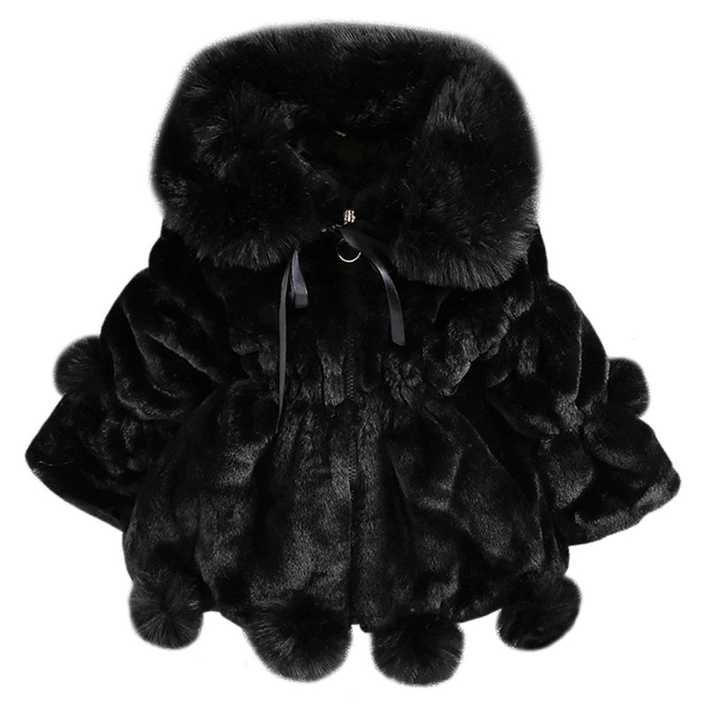 Girls Fake Fur Coat Hair Balls Thick Warm Plush Coat Fashion Girls Winter Jacket Lapel Collar Children's Quilted Coat Outerwear