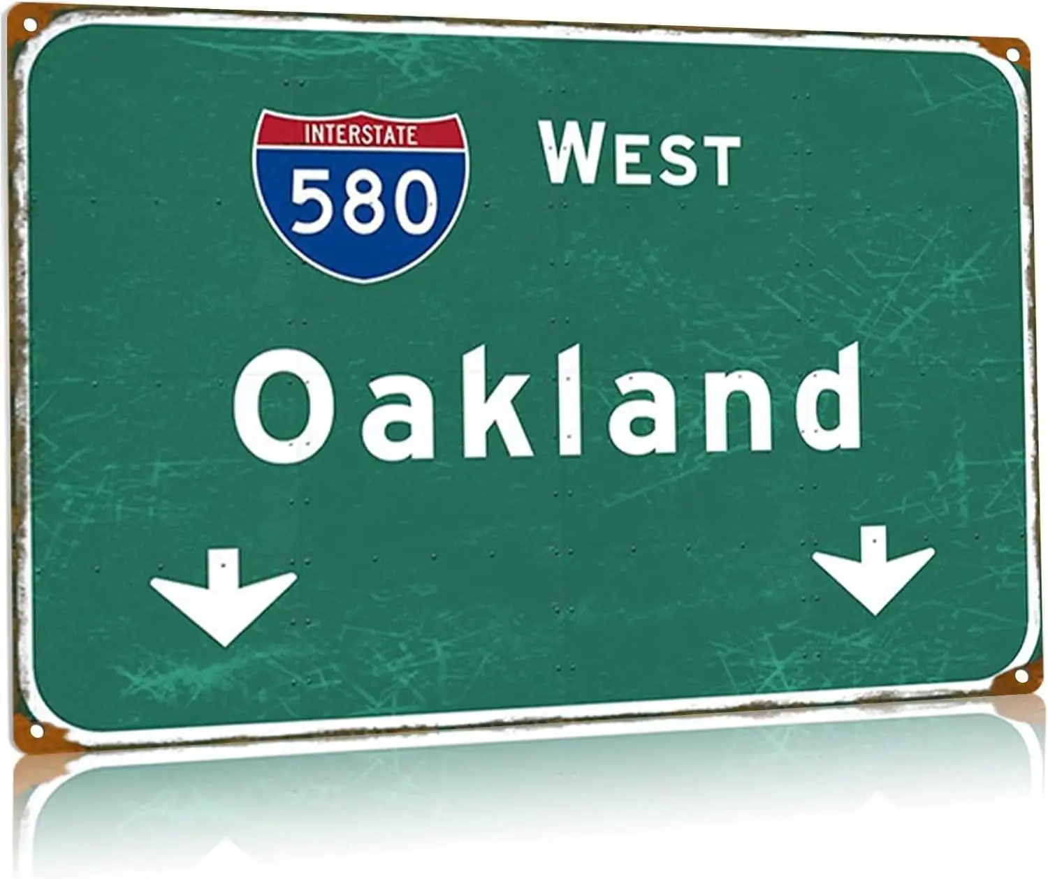 Oaklan Vintage Metal Tin Sign West Highway Directional Sign City Country Interstate 580 Metal Plaque Garage Home Club Wall Decor